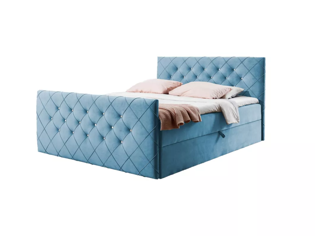 Kauf Unique Boxspringbett MOLIE 160x200 mit Kopf- und Fußteil und Topper - EV70839 - blau