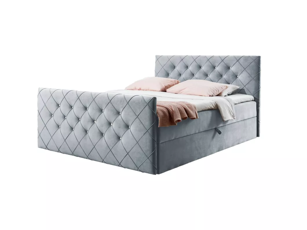 Kauf Unique Boxspringbett MOLIE 200x200 mit Kopf- und Fußteil und Topper - EV70831 - hellgrau