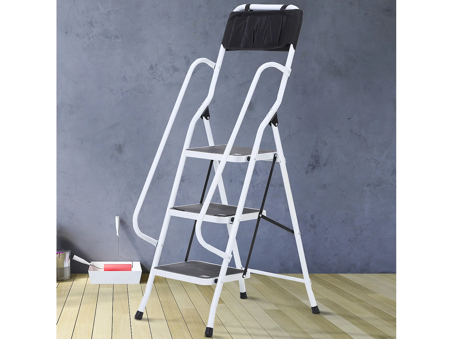 Escalera plegable blanco y negro 51x66x131 cm HOMCOM