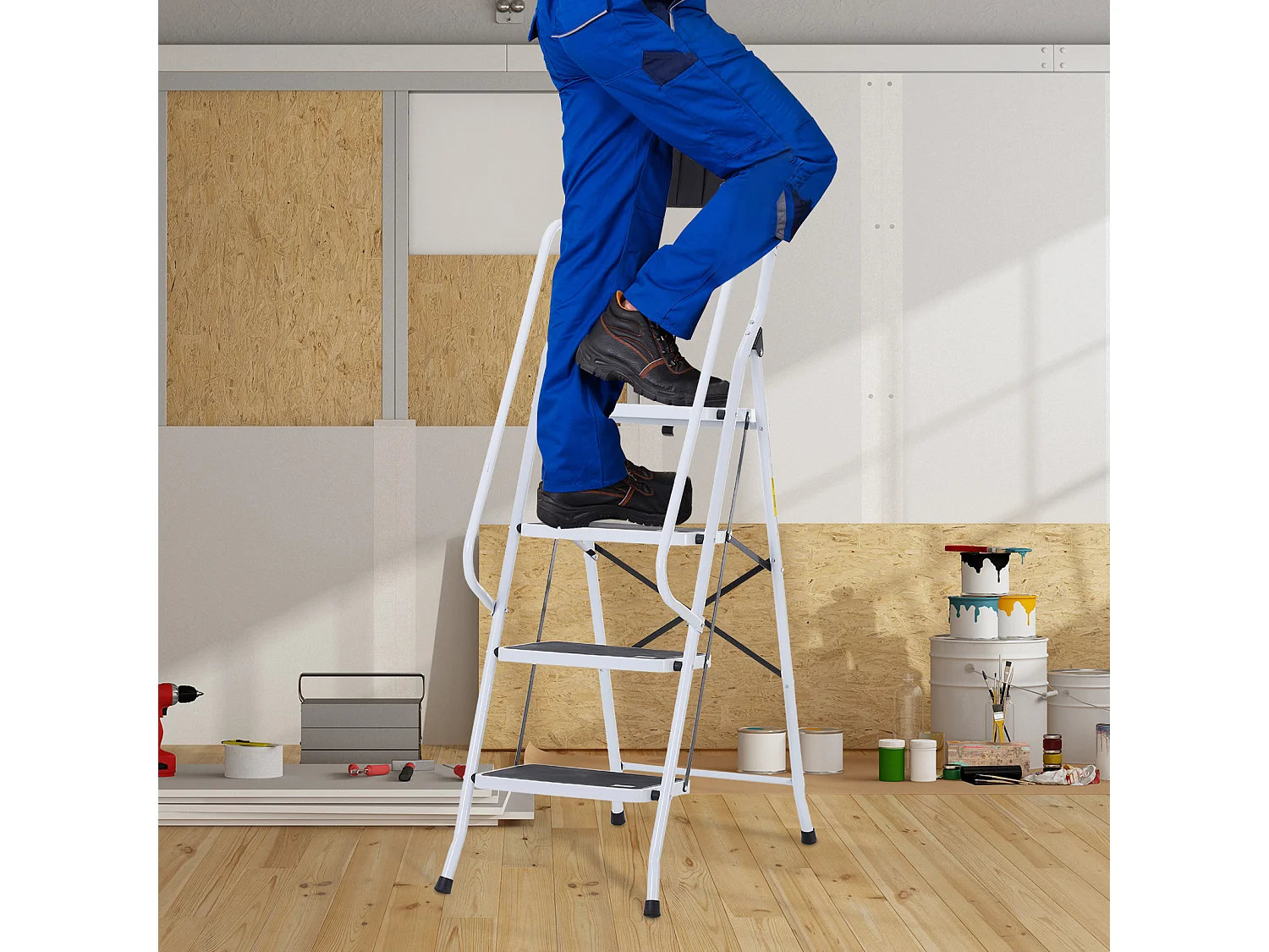 Escalera plegable negro y blanco 50x83x155 cm HOMCOM