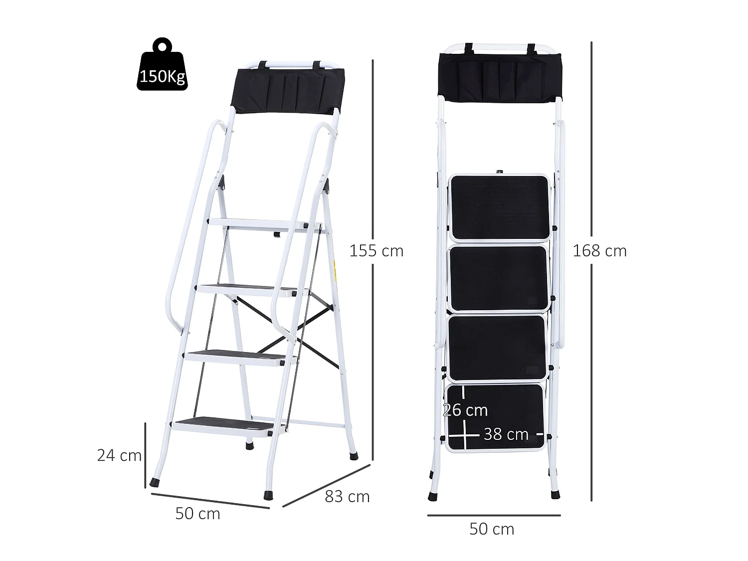 Escalera plegable negro y blanco 50x83x155 cm HOMCOM
