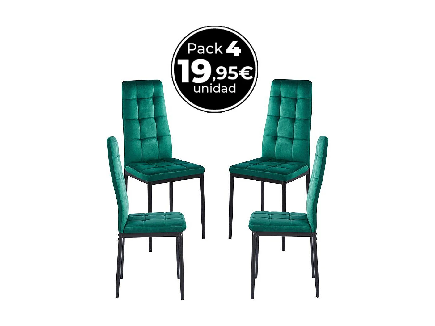 Packs Sillas Comedor - Pack 4 Sillas Lan Terciopelo - Verde