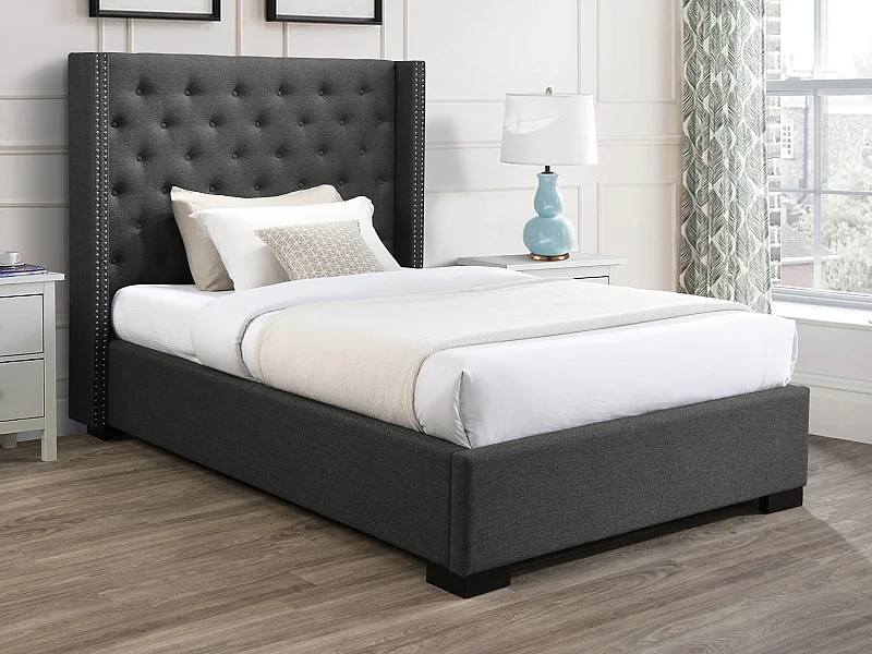 Bed 120 x 200 cm met hoofdbord met capitons - Stof - Grijs - MASSIMO