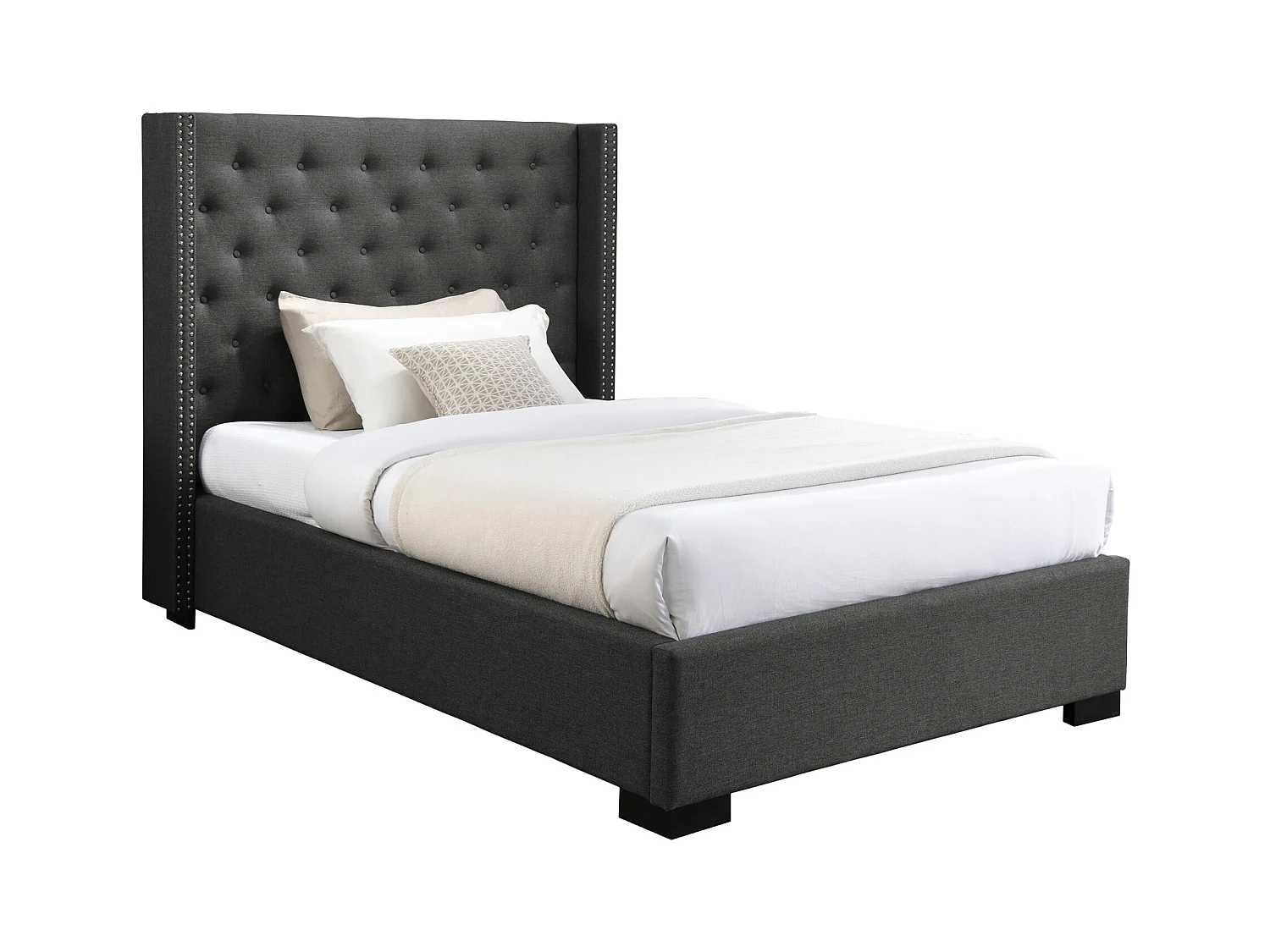 Letto 120 x 200 cm con testata trapuntata Tessuto Grigio - MASSIMO
