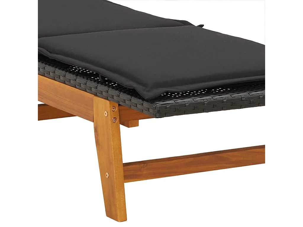 Tumbona tumbona para tomar el sol cama de jardín terraza muebles de exterior con cojín resina tejida/madera maciza de acacia 02_0012532