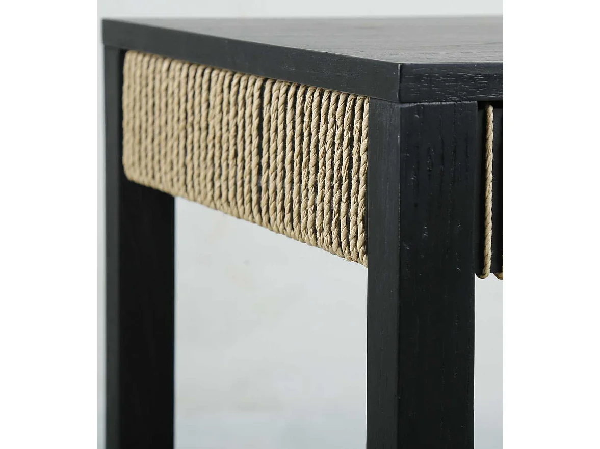 Slavia, table d'appoint carrée deux plateaux,  en bois  et loom, noir et naturel