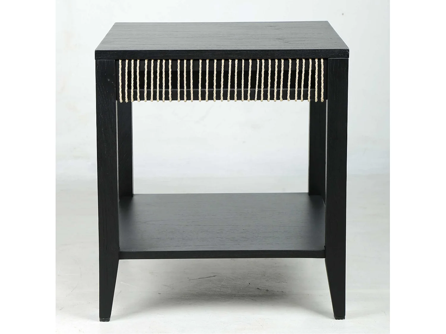 Slavia, table d'appoint carrée deux plateaux,  en bois  et loom, noir et naturel