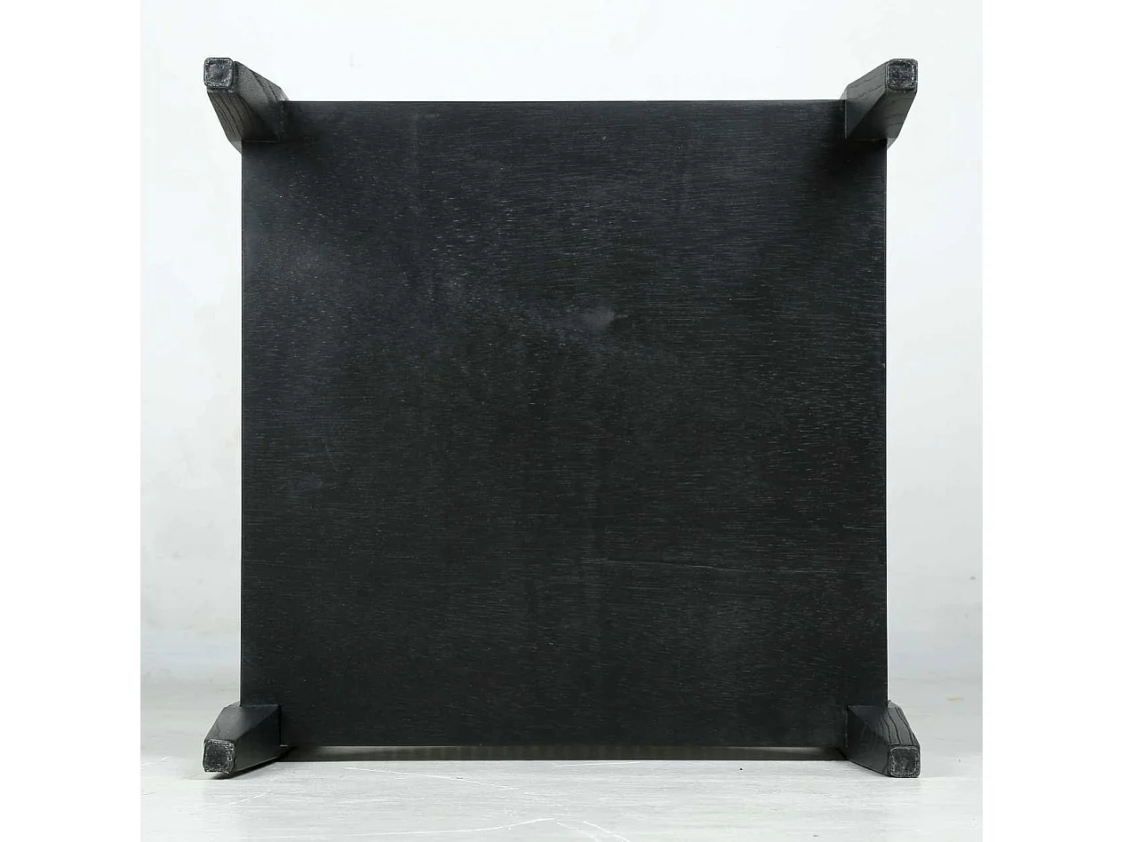 Slavia, table d'appoint carrée deux plateaux,  en bois  et loom, noir et naturel