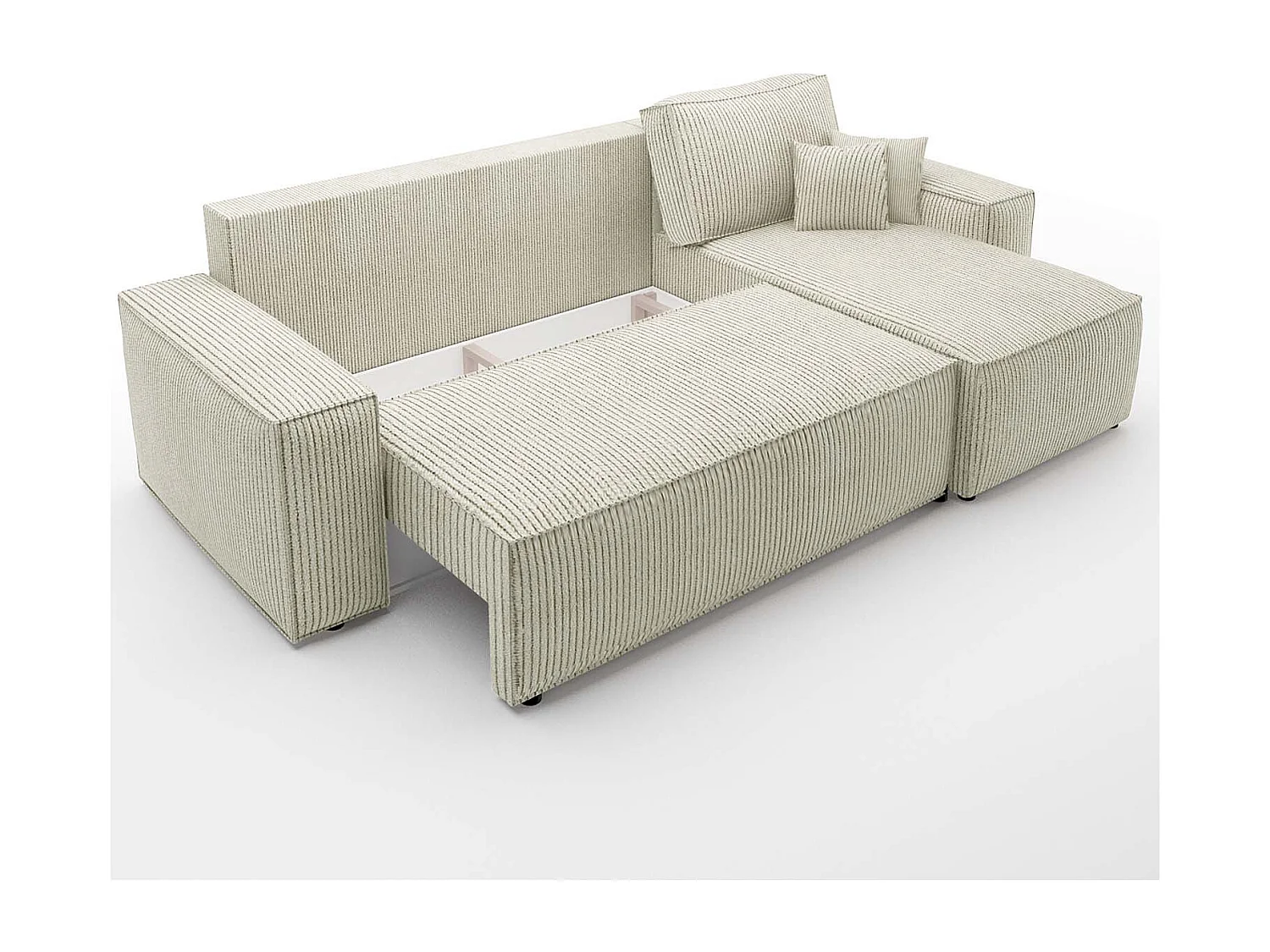 Canapé d'angle convertible réversible Lorenzo en velours côtelé Beige