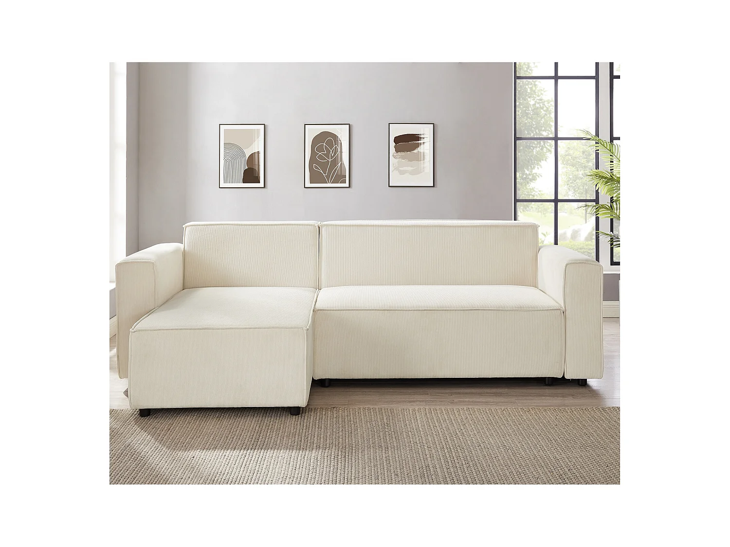 Canapé d'angle convertible réversible Lorenzo en velours côtelé Beige