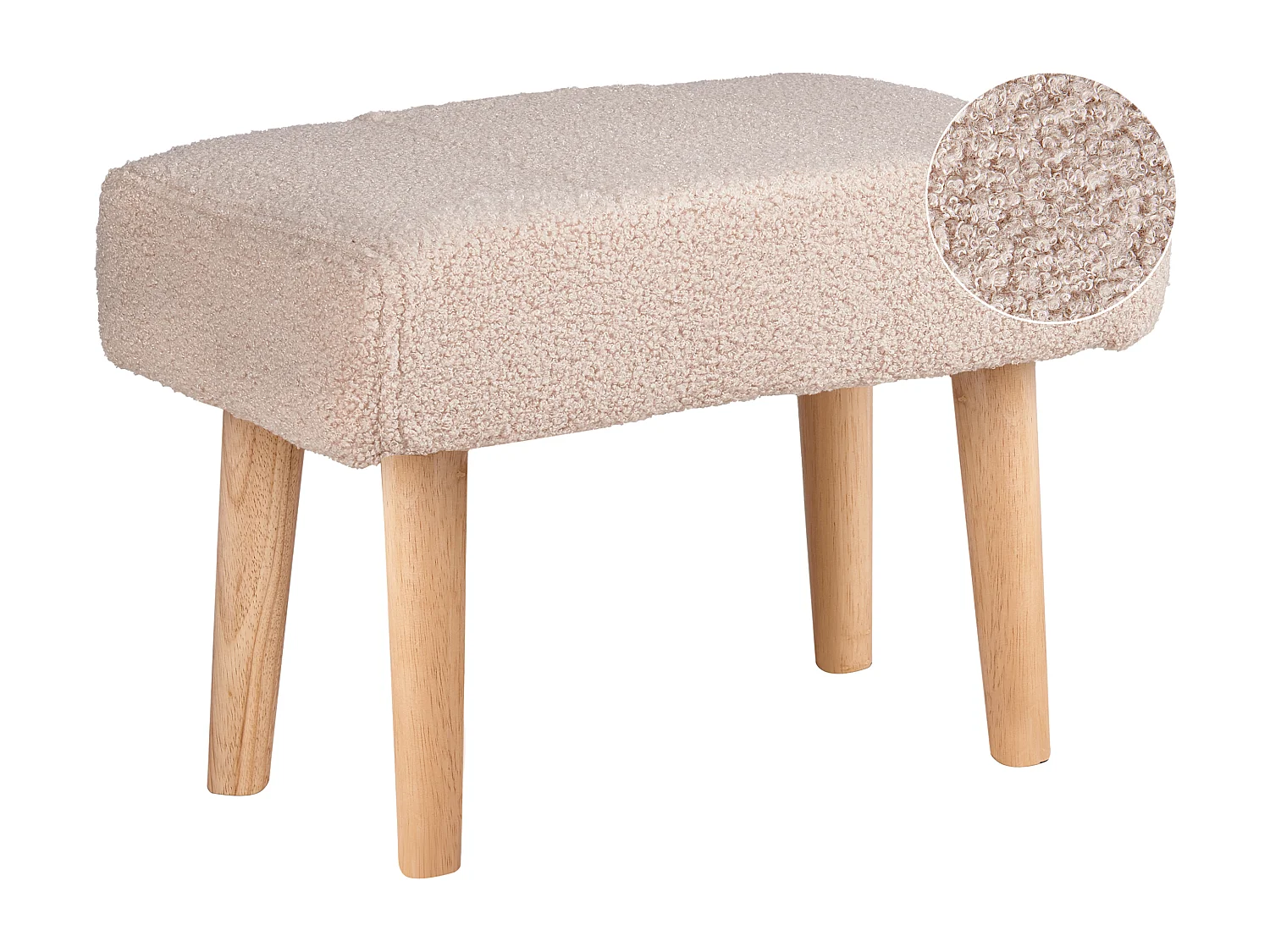 Hocker mit Holzbeinen Bouclé beige rechteckig Schemel Sitzhocker Modern Takoma