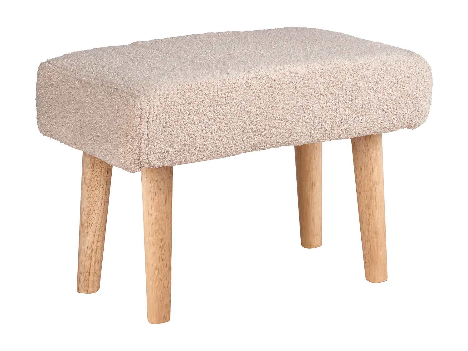 Hocker mit Holzbeinen Bouclé beige rechteckig Schemel Sitzhocker Modern Takoma