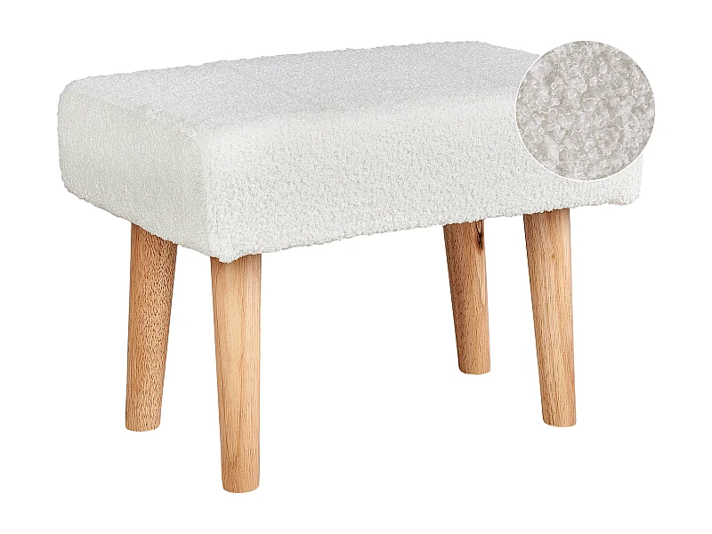 Hocker mit Holzbeinen Bouclé weiß rechteckig Schemel Sitzhocker Modern Takoma