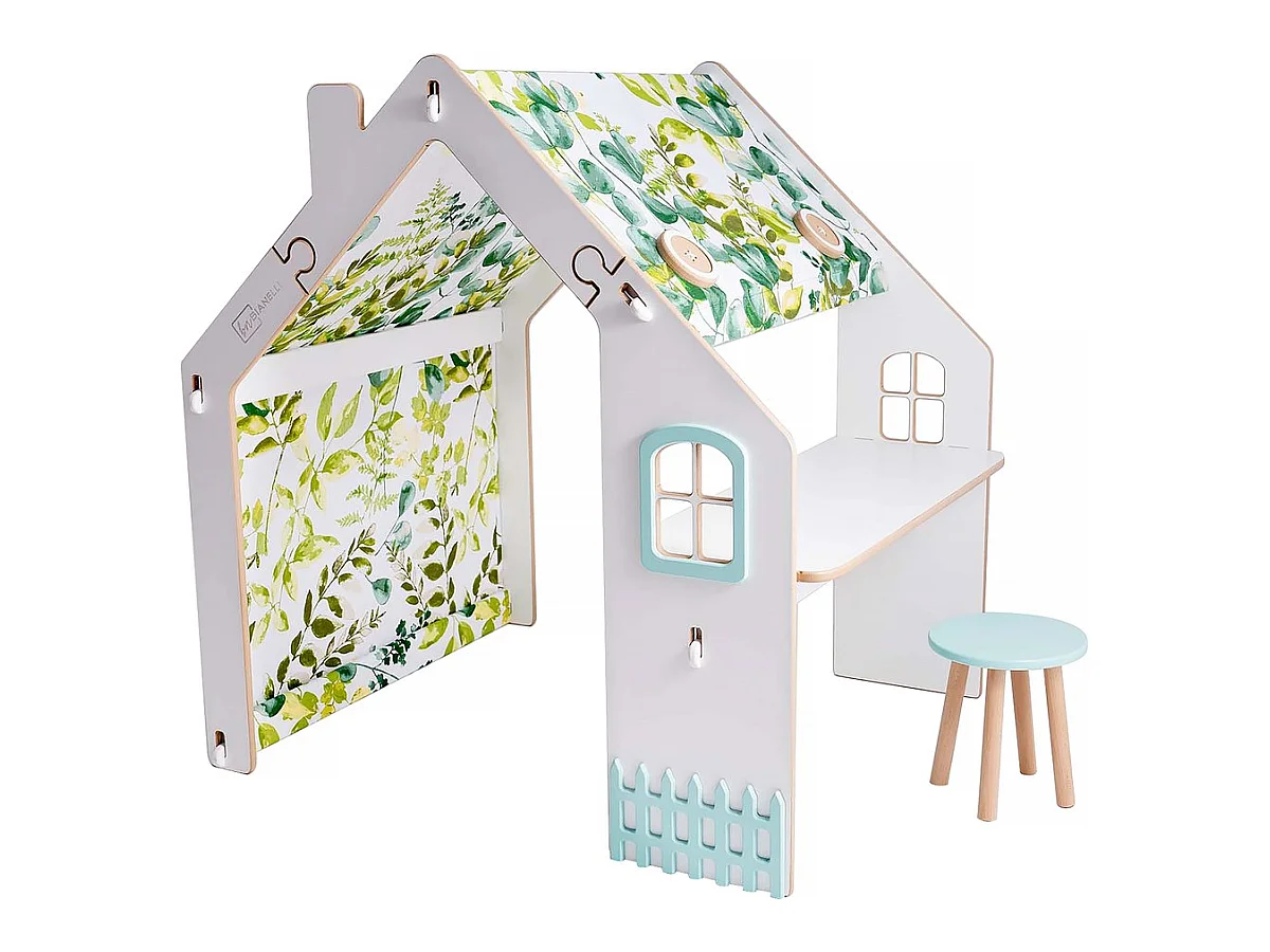 Maisonnette pour enfant en bois "Bianelli" avec bureau - 114 x 93 x 120 cm - Blanc / Menthe
