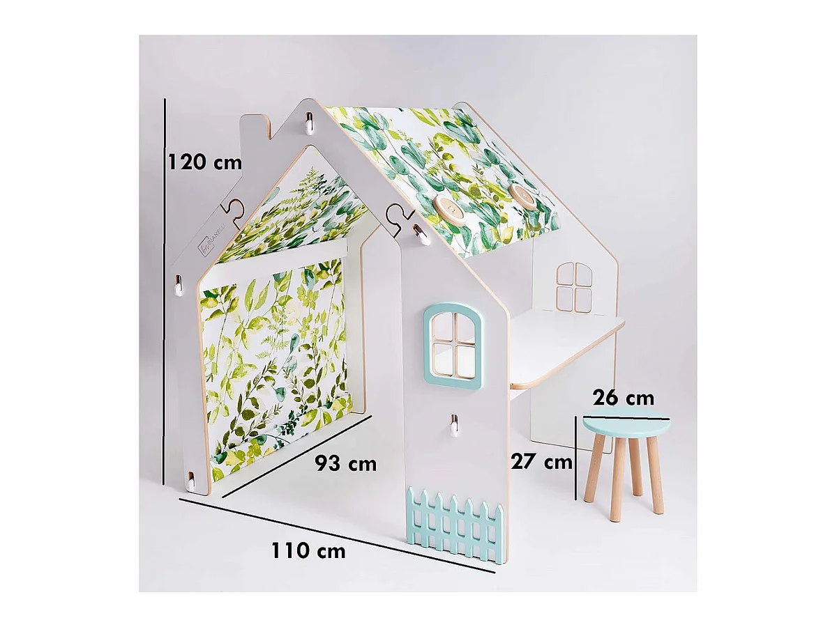 Maisonnette pour enfant en bois "Bianelli" avec bureau - 114 x 93 x 120 cm - Blanc / Menthe