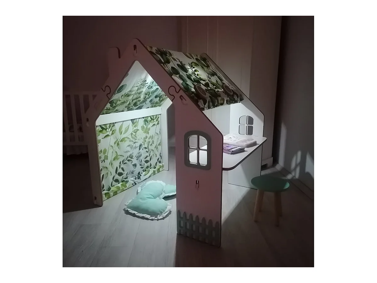 Maisonnette pour enfant en bois "Bianelli" avec bureau - 114 x 93 x 120 cm - Blanc / Menthe