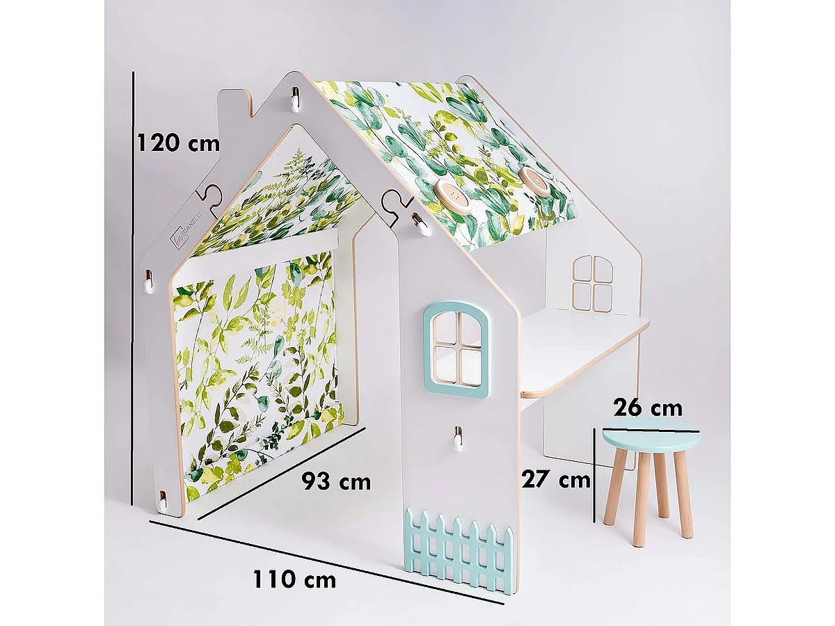 Maisonnette pour enfant en bois "Bianelli" avec bureau - 114 x 93 x 120 cm - Blanc / Menthe