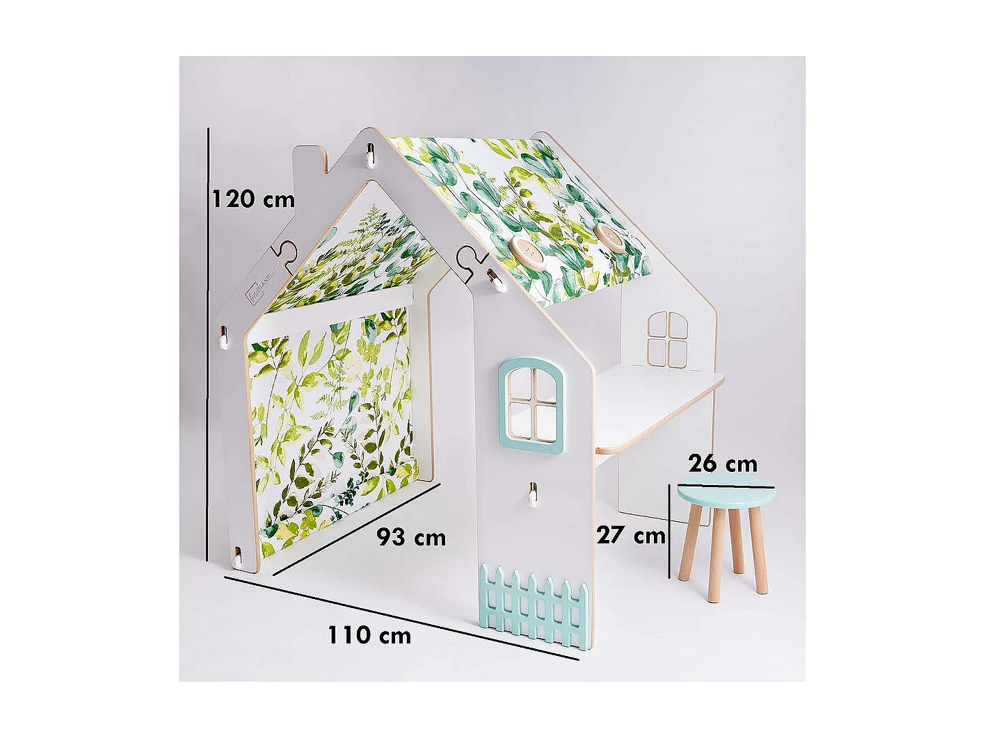 Houten "Bianelli" speelhuisje met bureau en LED - Wit/Mint voor kinderen van 3 tot 8 jaar