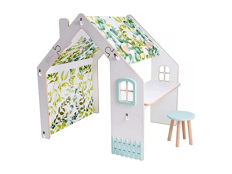Casetta per bambini in legno "Bianelli" con scrivania - 114 x 93 x 120 cm - Bianca/ Verde