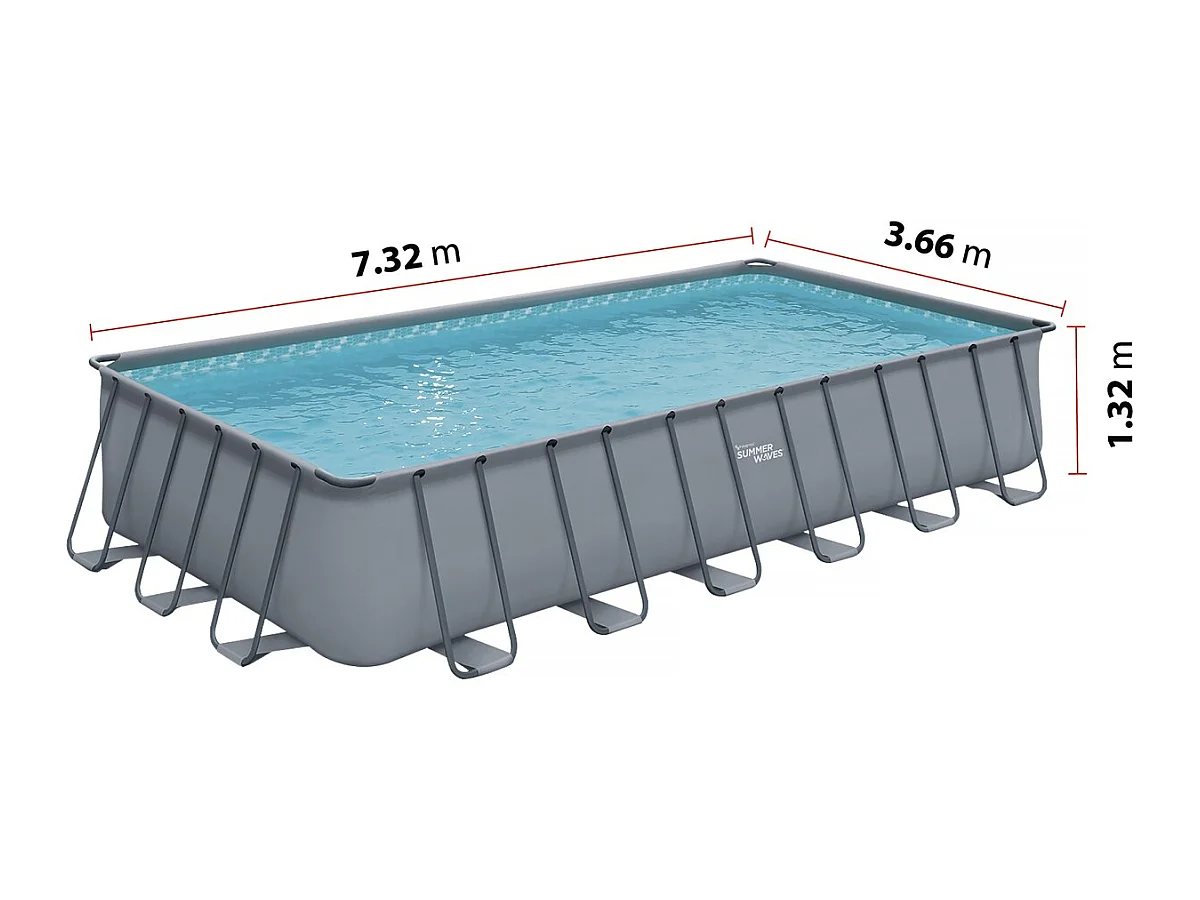 Piscine tubulaire grise - "LUDO 5" - 7.32 x 3.66 x 1.32 m - sans filtration