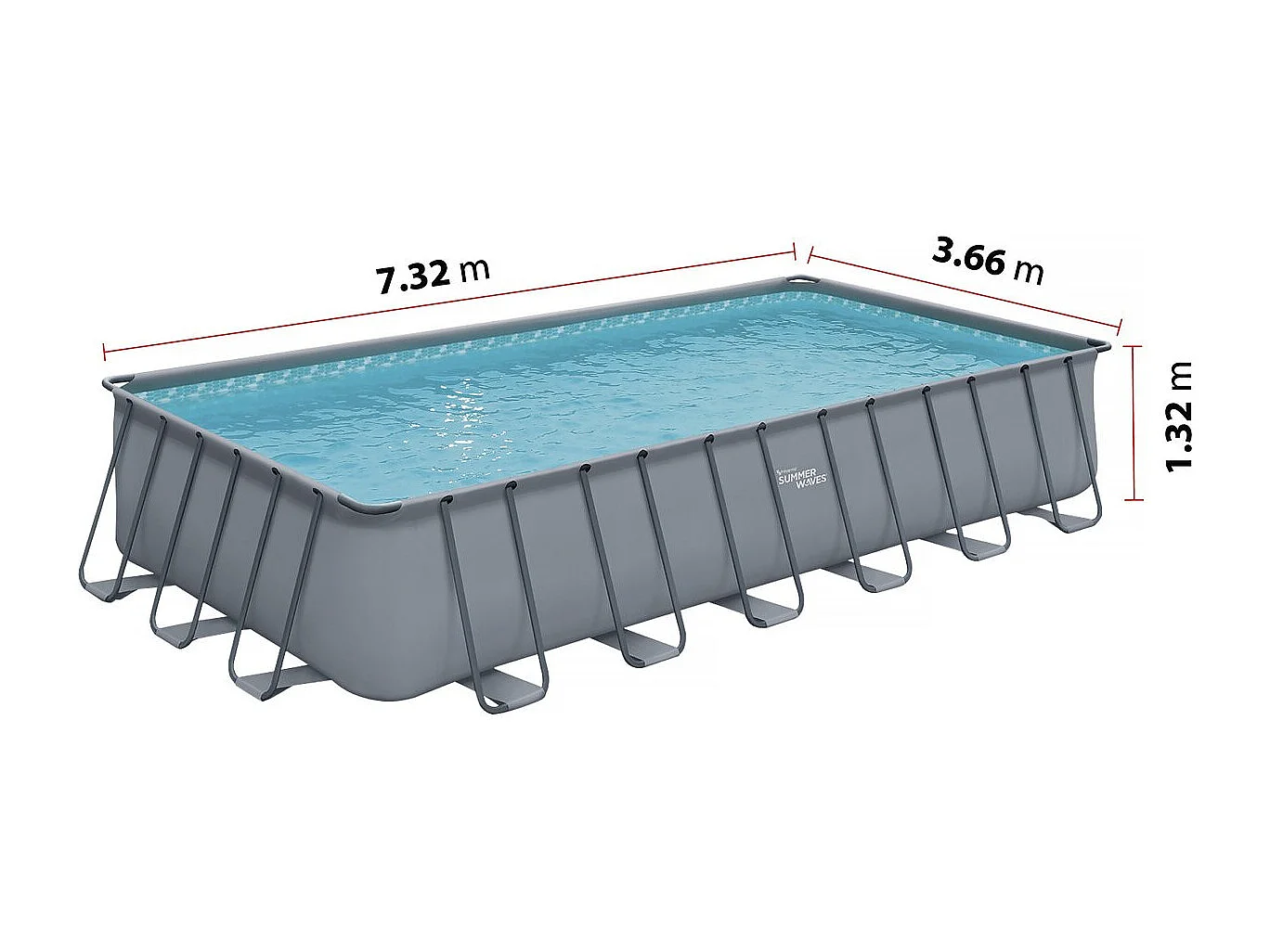 Piscine tubulaire grise - "LUDO 5" - 7.32 x 3.66 x 1.32 m - sans filtration