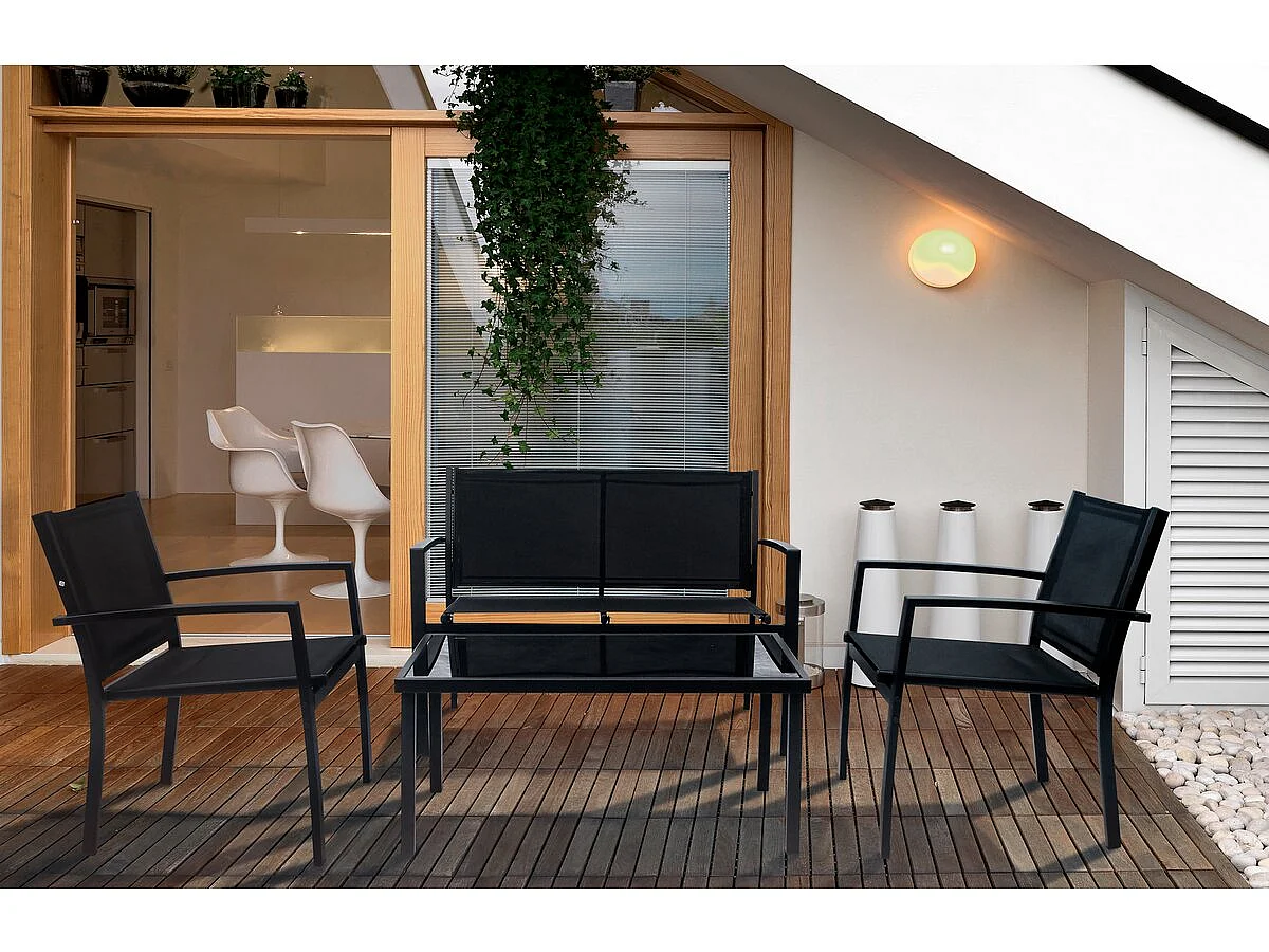 Conjunto de muebles bajos de jardín "Lino" - 4 plazas - Negro