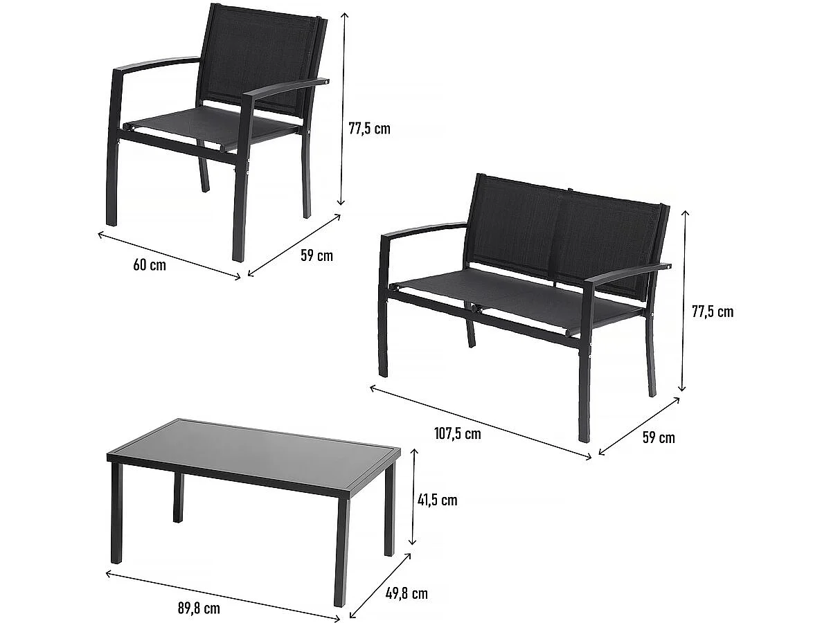 Conjunto de muebles bajos de jardín "Lino" - 4 plazas - Negro