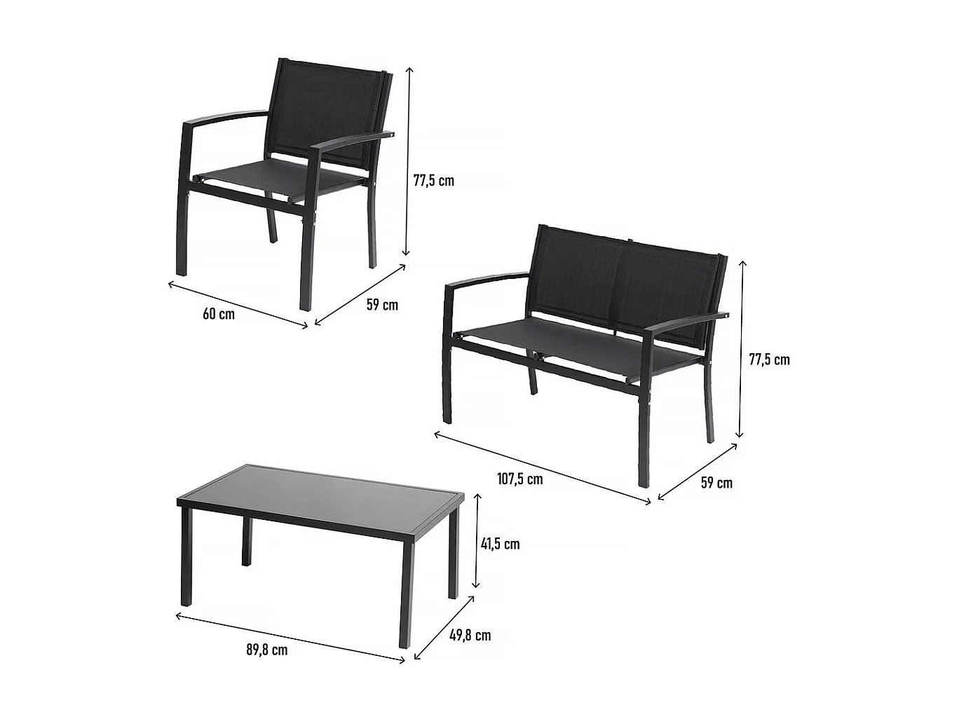 Salon de jardin bas "Lino" - 4 places  - Noir