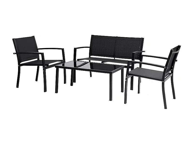 Salon de jardin bas "Lino" - 4 places  - Noir