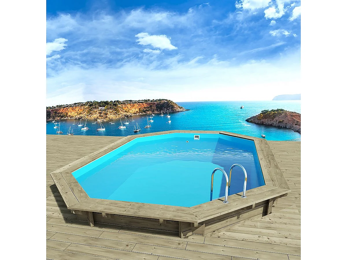 Piscina de madera "Miami 130" - 4,86 x 3,36 x 1,30 m + Mini Bomba de Calor - Potencia 3,5 Kw