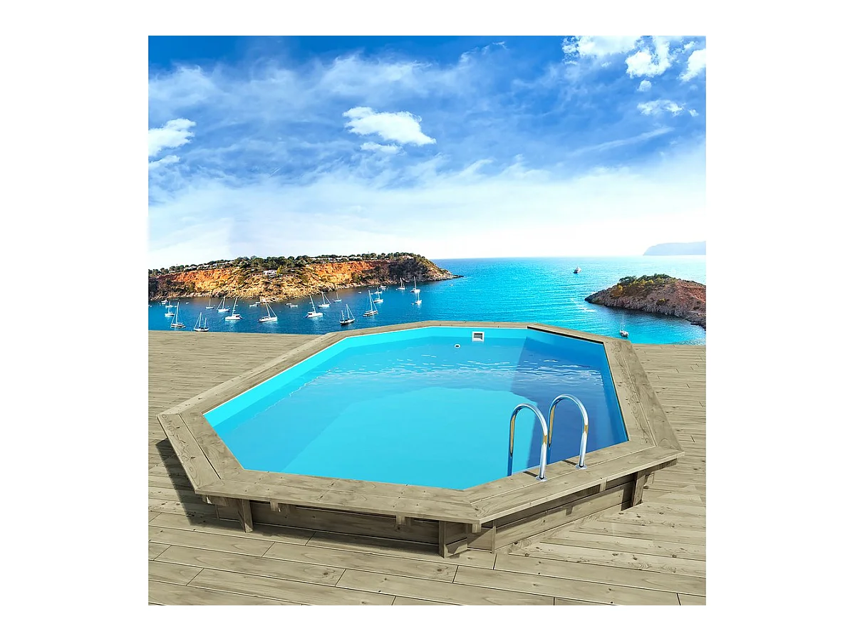 Piscine bois " Miami 130 " - 4.86 x 3.36 x 1.30 m + Mini Pompe à chaleur - Puissance 3.5 Kw