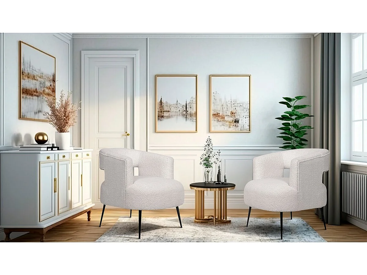 Fauteuil en tissu bouclette "iris" - Blanc