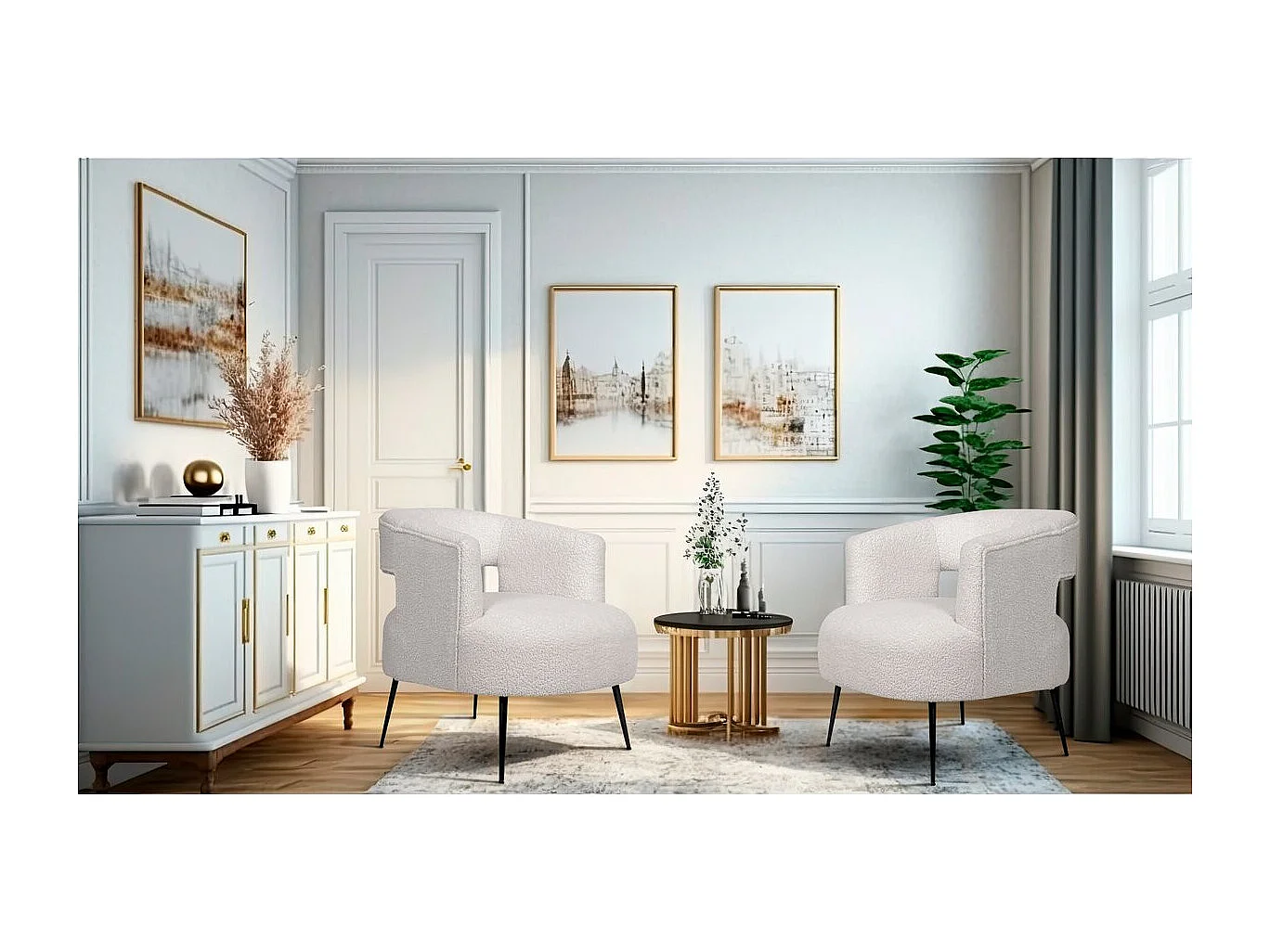 Fauteuil en tissu bouclette "iris" - Blanc