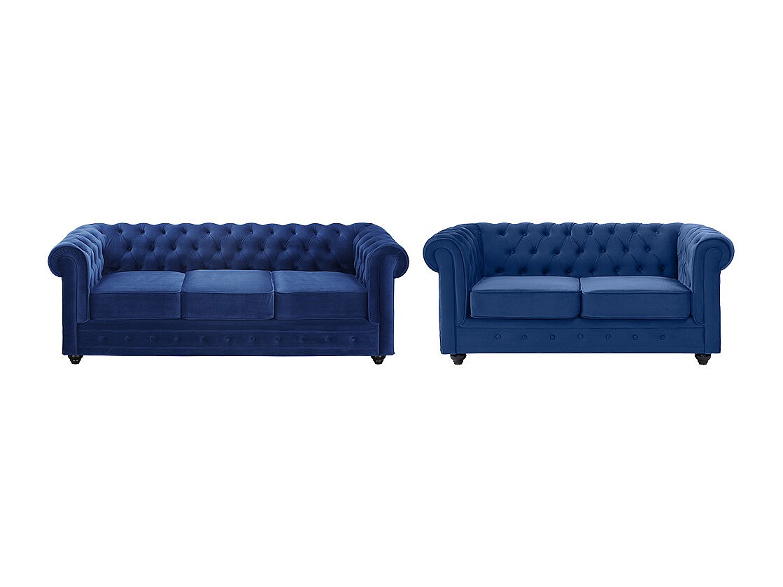 Vente-unique Couchgarnitur 3+2 - Samt - Dunkelblau - Chesterfield