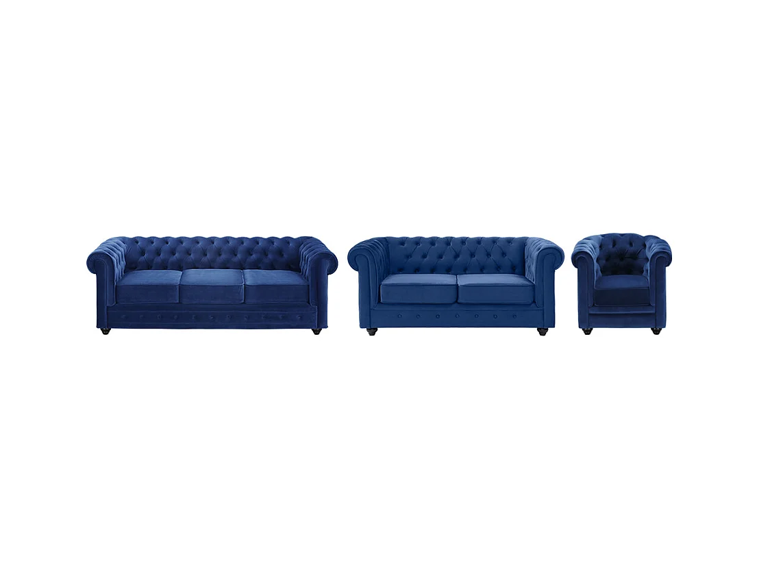 Couchgarnitur 3+2+1 - Samt - Dunkelblau - CHESTERFIELD