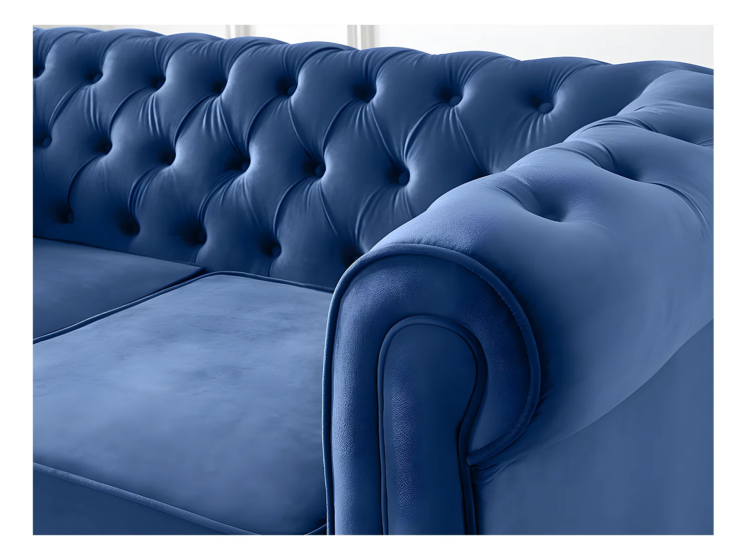 Canapés 3 places 2 places et un fauteuil CHESTERFIELD - Velours bleu roi