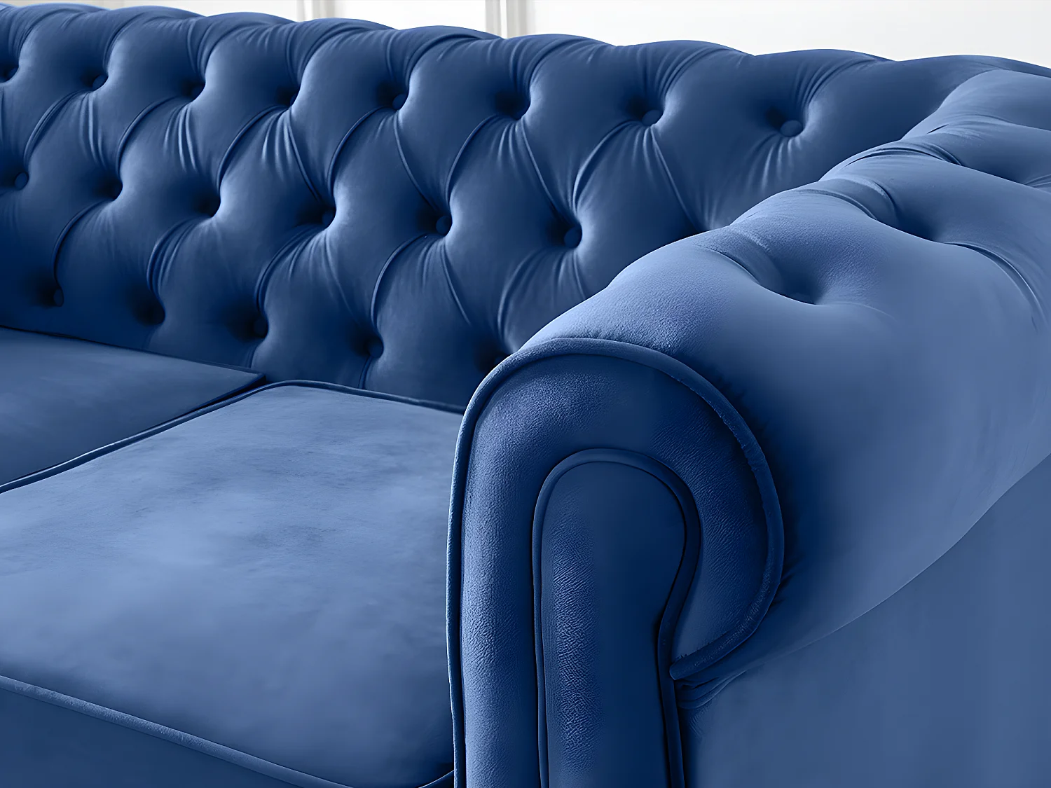 Canapés 3 places 2 places et un fauteuil CHESTERFIELD - Velours bleu roi