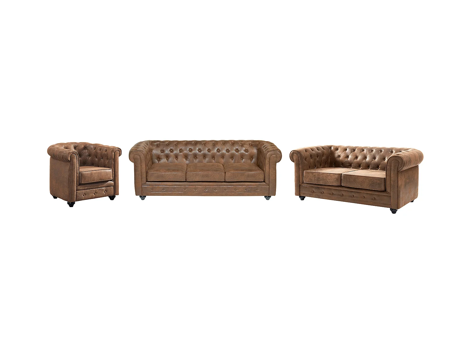 Canapés 3 places 2 places et un fauteuil CHESTERFIELD en microfibre aspect cuir vieilli