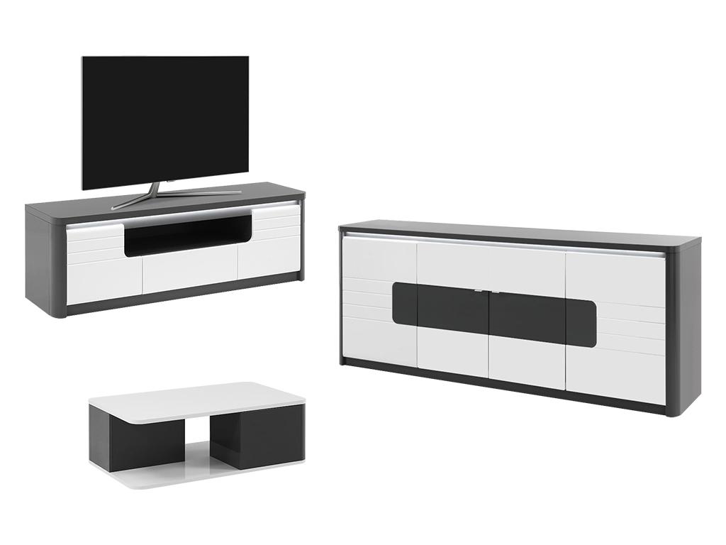 Set TV-Möbel + Sideboard + Couchtisch PERCEPTION - Grau & Weiß