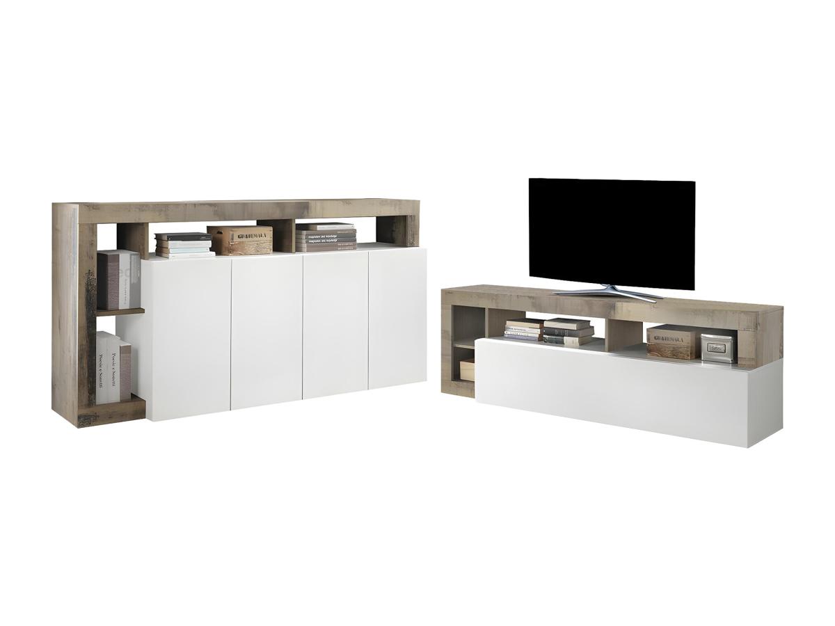 Set Sideboard + TV-Möbel - Weiß lackiert & Eichefarben - SEFRO günstig online kaufen