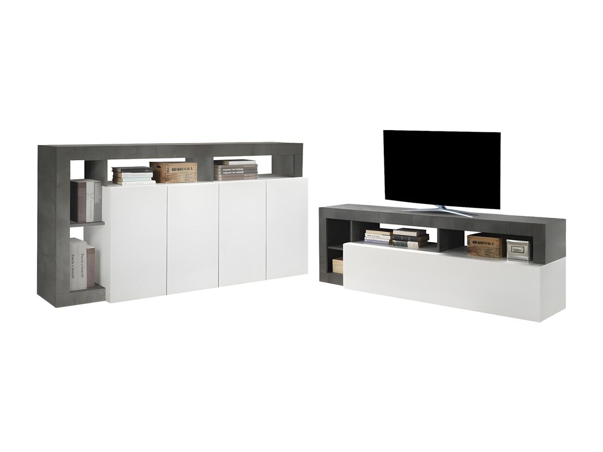 Set Sideboard + TV-Möbel - Weiß lackiert & Beton - SEFRO günstig online kaufen