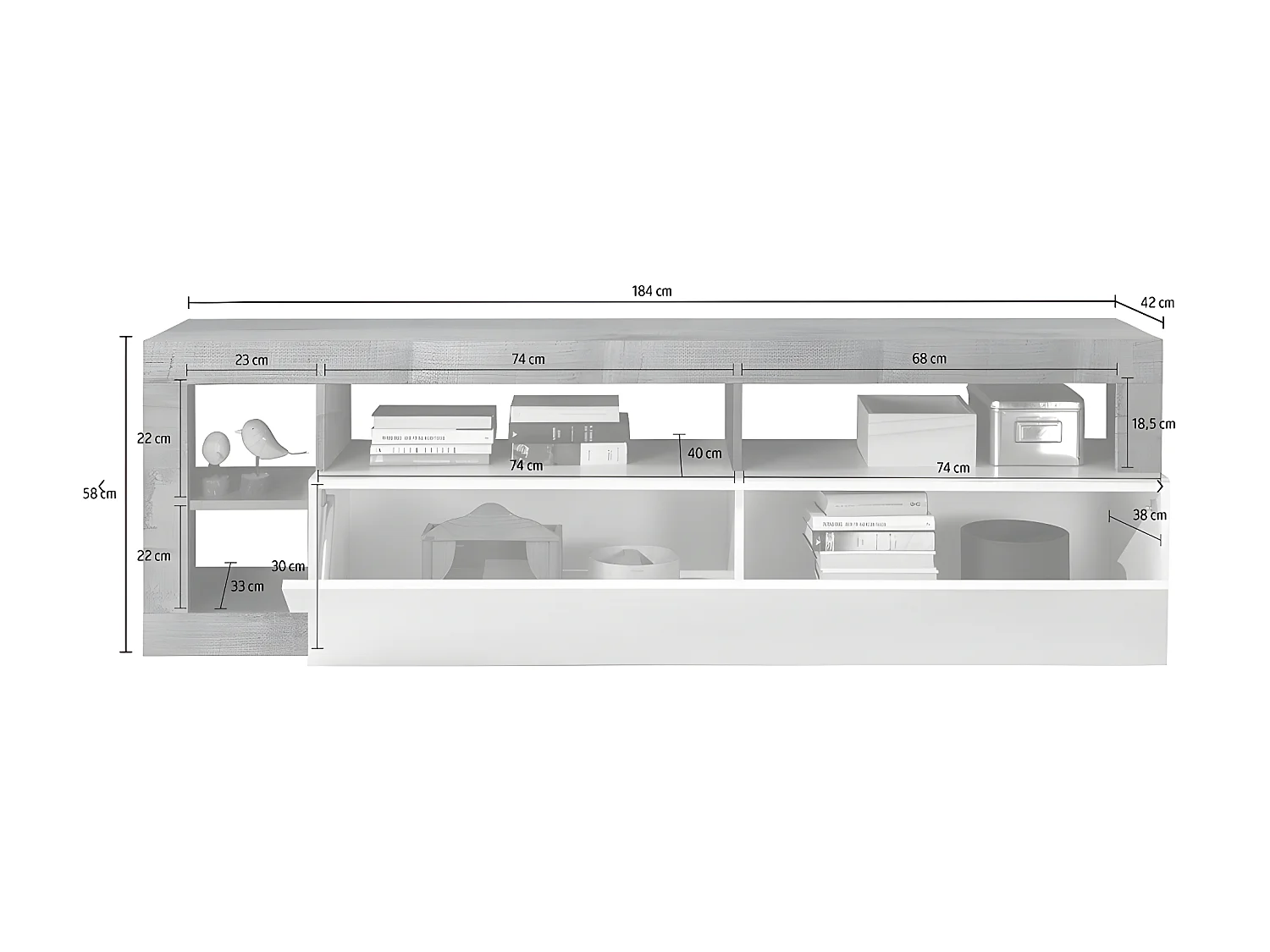 Ensemble Buffet et Meuble TV - Blanc laqué et béton - Séjour contemporain SEFRO