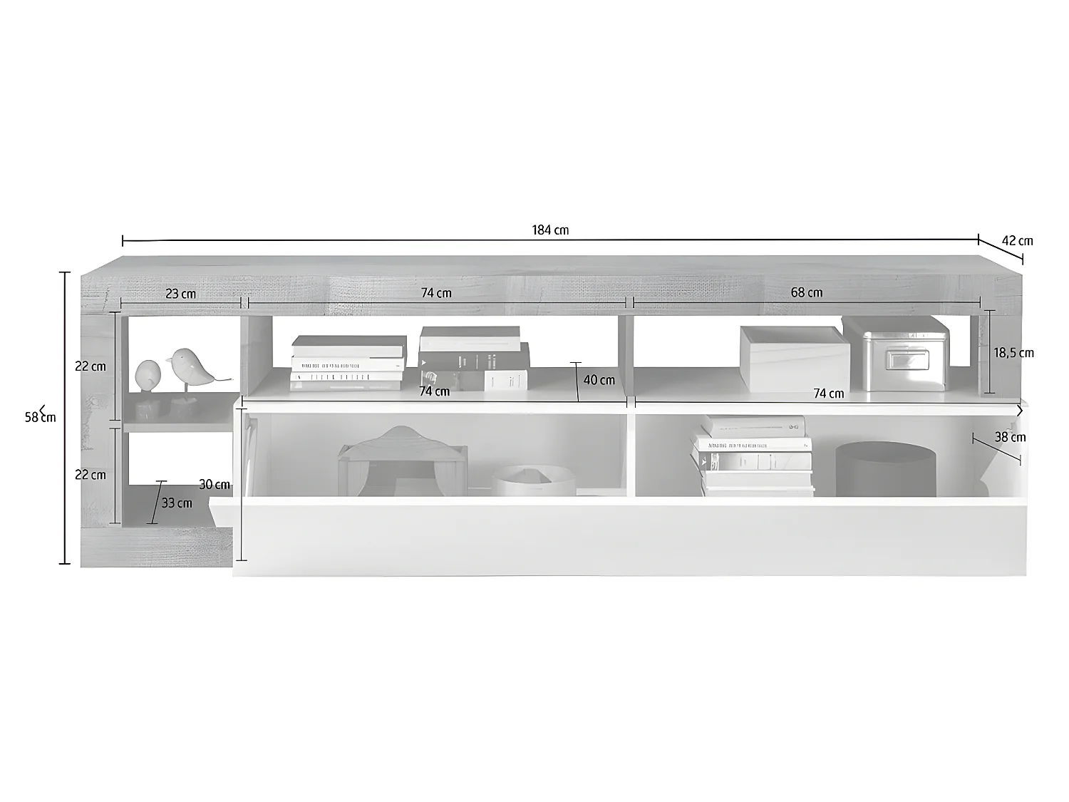 Ensemble Buffet et Meuble TV - Blanc laqué et béton - Séjour contemporain SEFRO