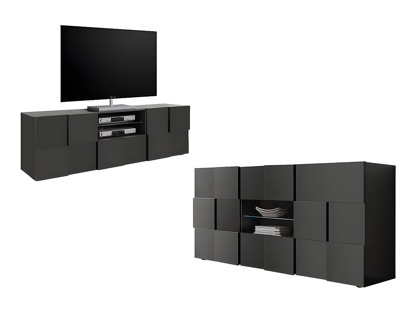 Ensemble Meuble TV + Buffet Séjour lumineux CALISTO Blanc laqué