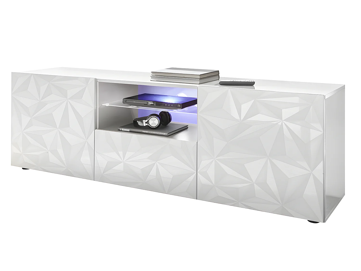 Conjunto Aparador y Mueble TV - Comedor luminoso ERIS - Blanco lacado