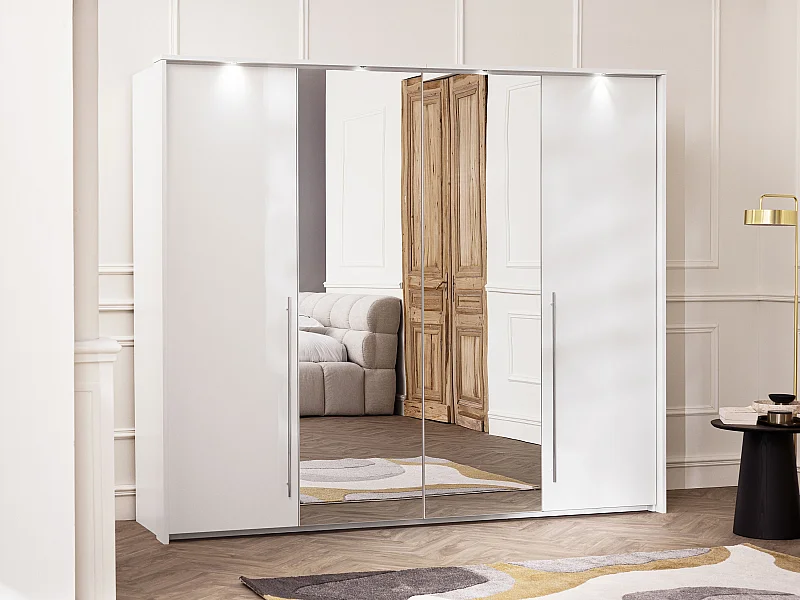 Armoire 2 portes - Avec miroir et LEDs - L255 cm - Blanc - INGINA