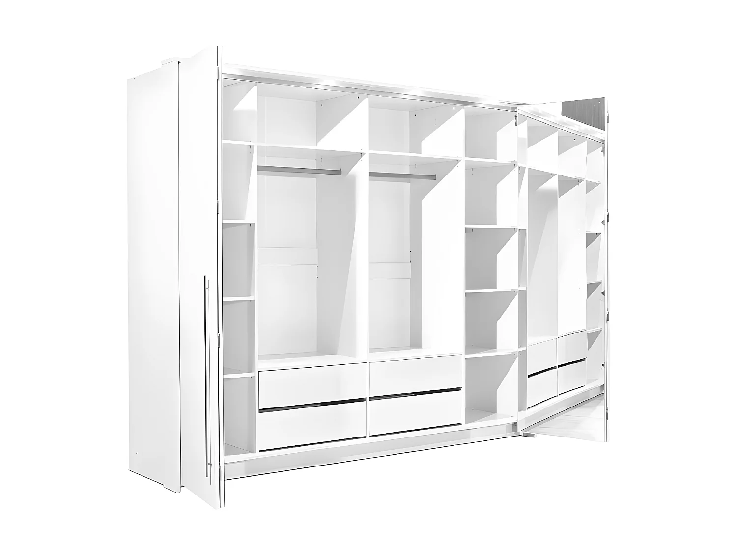 Kleiderschrank mit Spiegel & LEDs - B. 255 cm - Weiß - INGINA