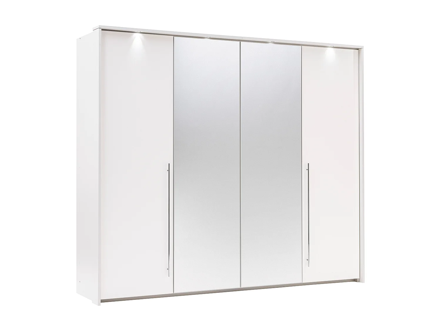 Kleiderschrank mit Spiegel & LEDs - B. 255 cm - Weiß - INGINA