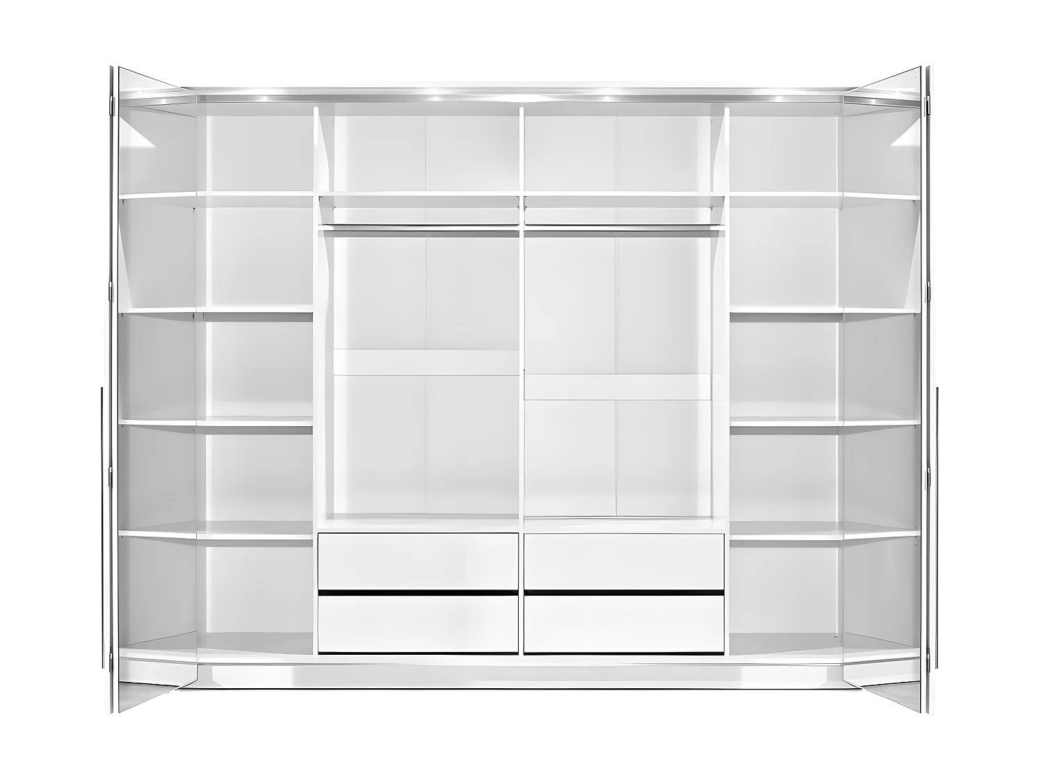 Armoire 2 portes - Avec miroir et LEDs - L255 cm - Blanc - INGINA