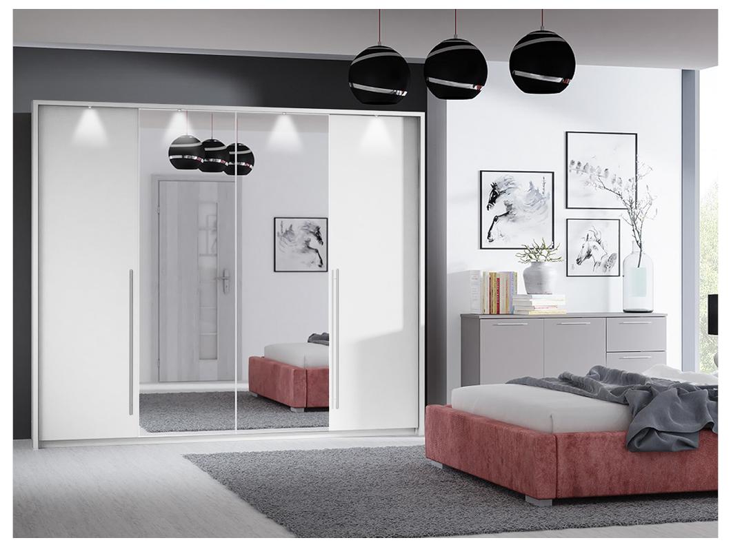 Armadio 2 ante con specchio e LED L255 cm Bianco - INGINA